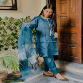 3 Pcs Women's Stitched Katan Silk Embroidered Suit