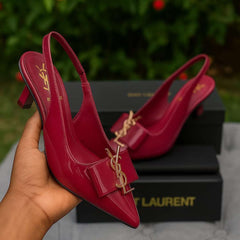 Burgundy Kitten Heel Shoes For Women – Stylish Slingback Design With Gold Accent Bow, Comfortable Fit, And Classy Glossy Finish (10) Rs 2,190