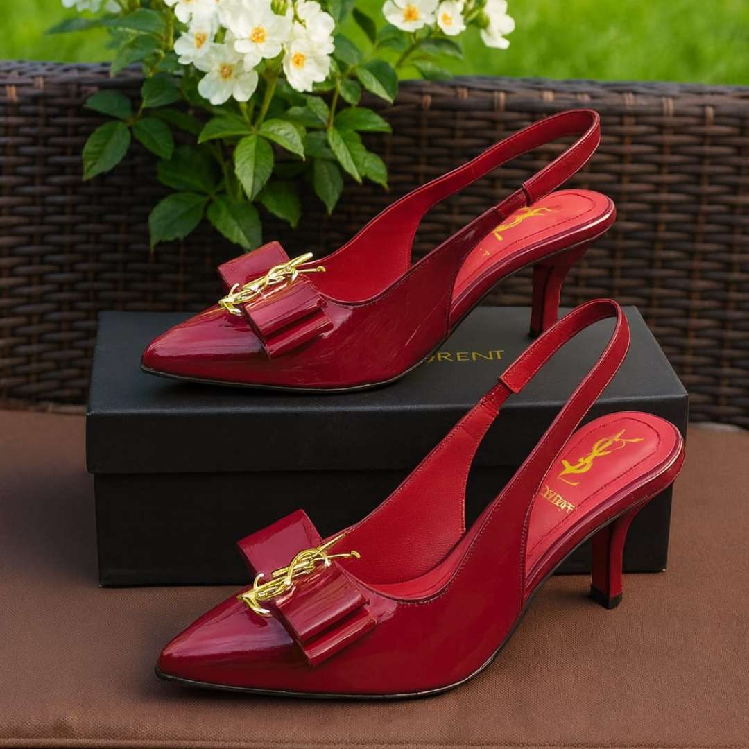 Burgundy Kitten Heel Shoes For Women – Stylish Slingback Design With Gold Accent Bow, Comfortable Fit, And Classy Glossy Finish (10) Rs 2,190