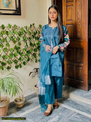 3 Pcs Women's Stitched Katan Silk Embroidered Suit