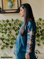 3 Pcs Women's Stitched Katan Silk Embroidered Suit